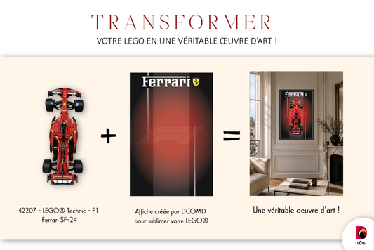 Affiche LEGO® Formula 1 Ferrari personnalisée + système de fixation mural