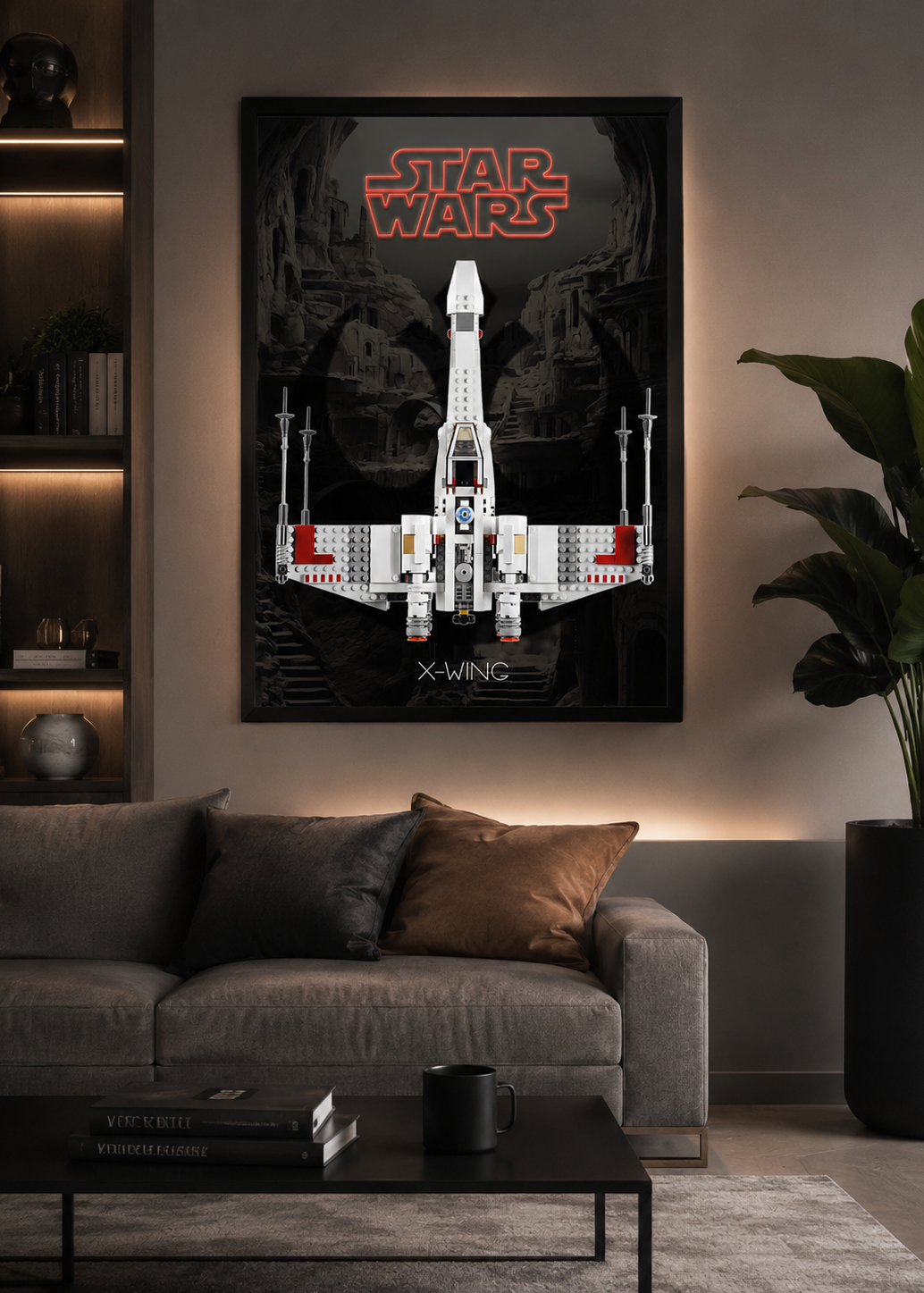Affiche LEGO® X-Wing personnalisée + système de fixation mural