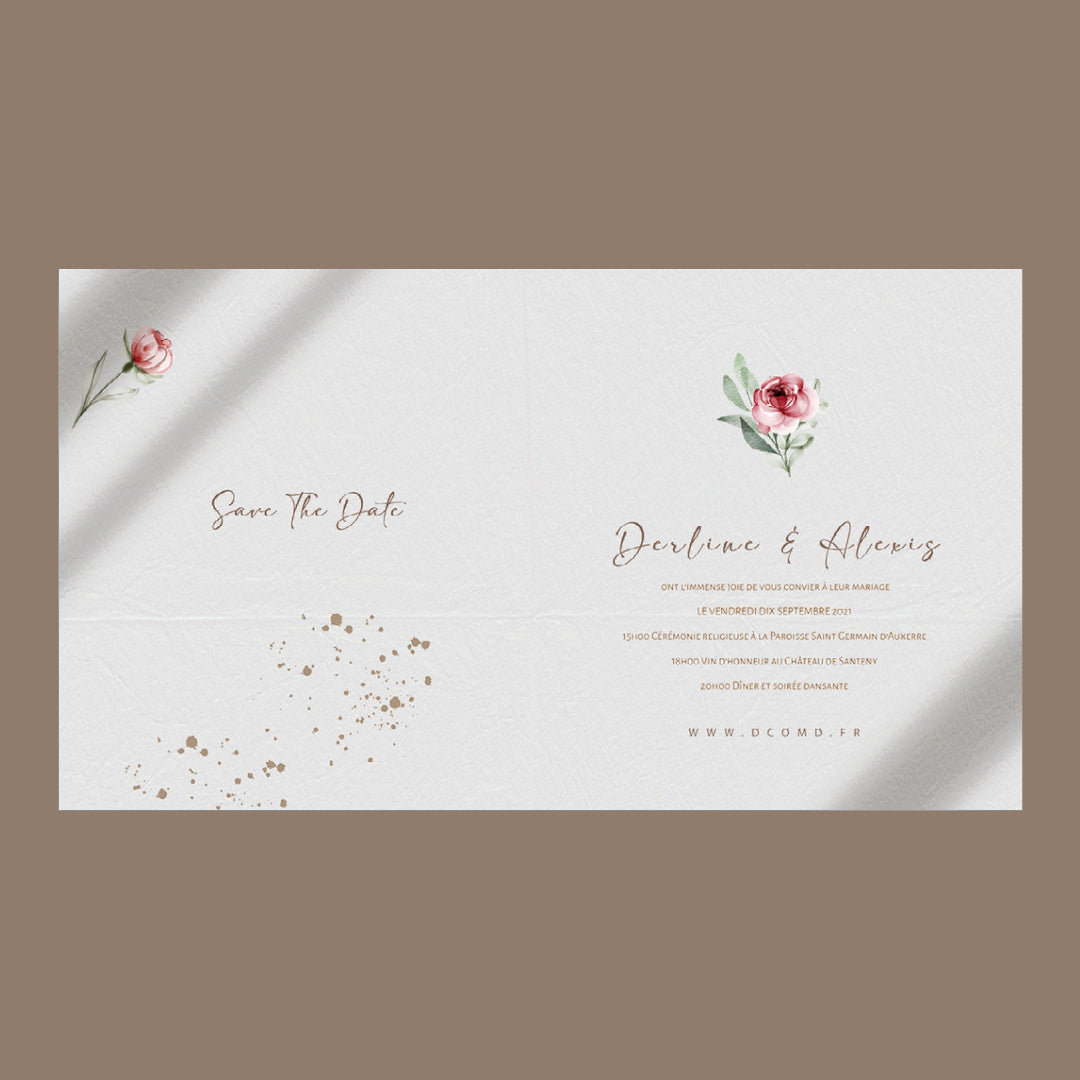 Faire part de Mariage - Fleurs rouge