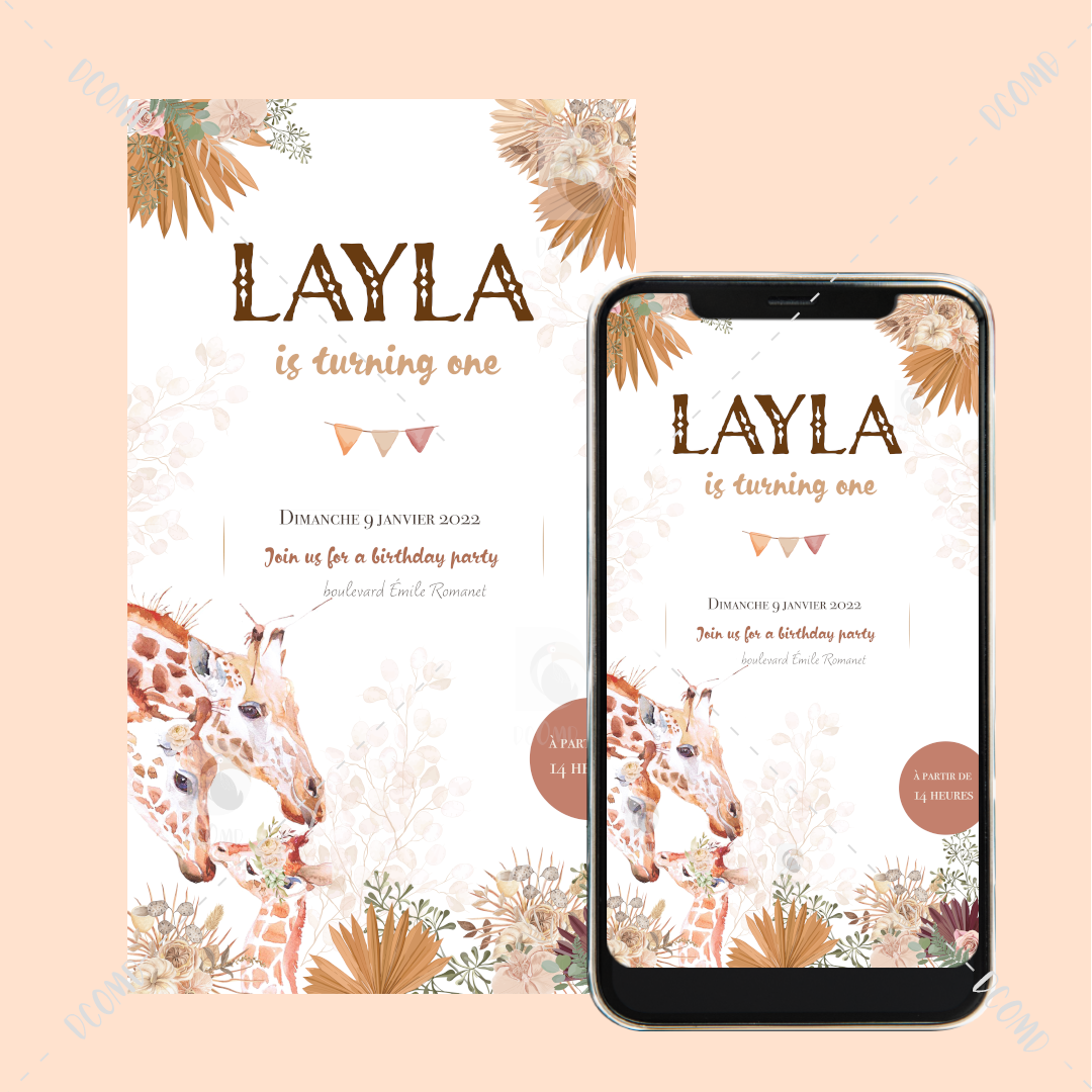 Invitation 1 an - Girafe