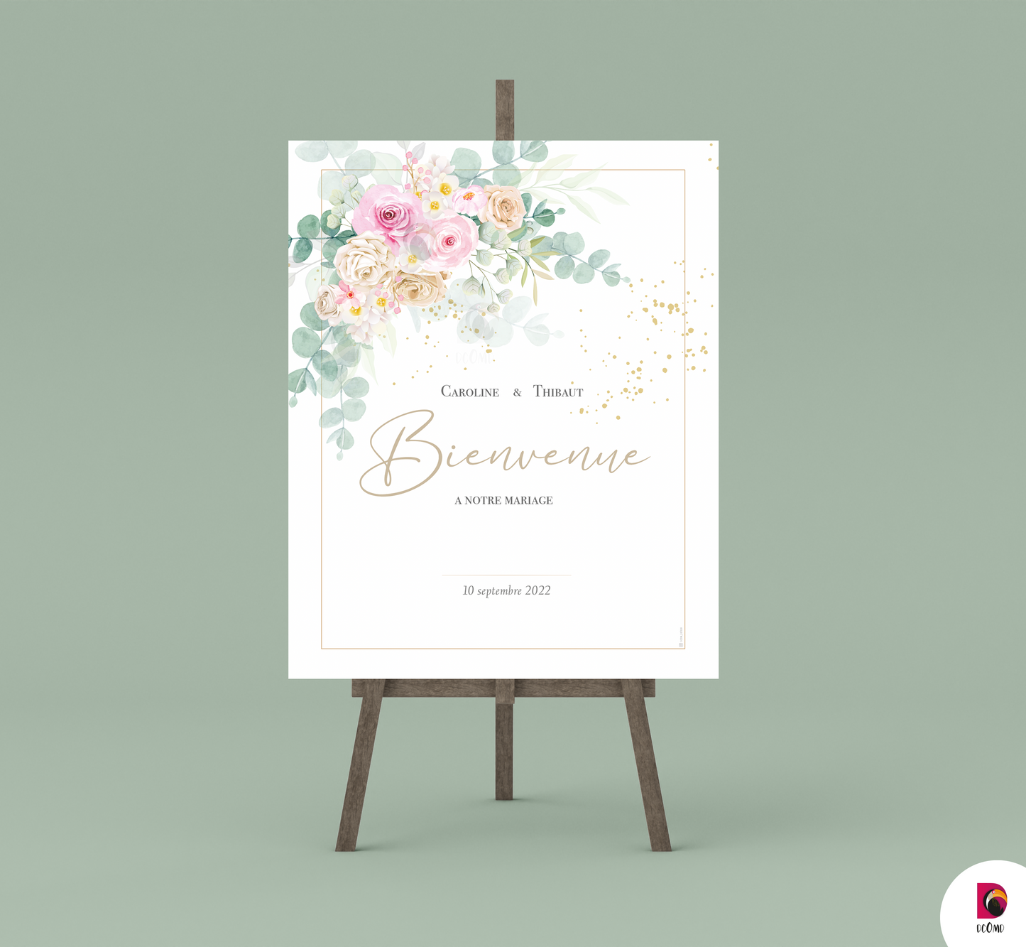 Panneau de bienvenue fleur et eucalyptus