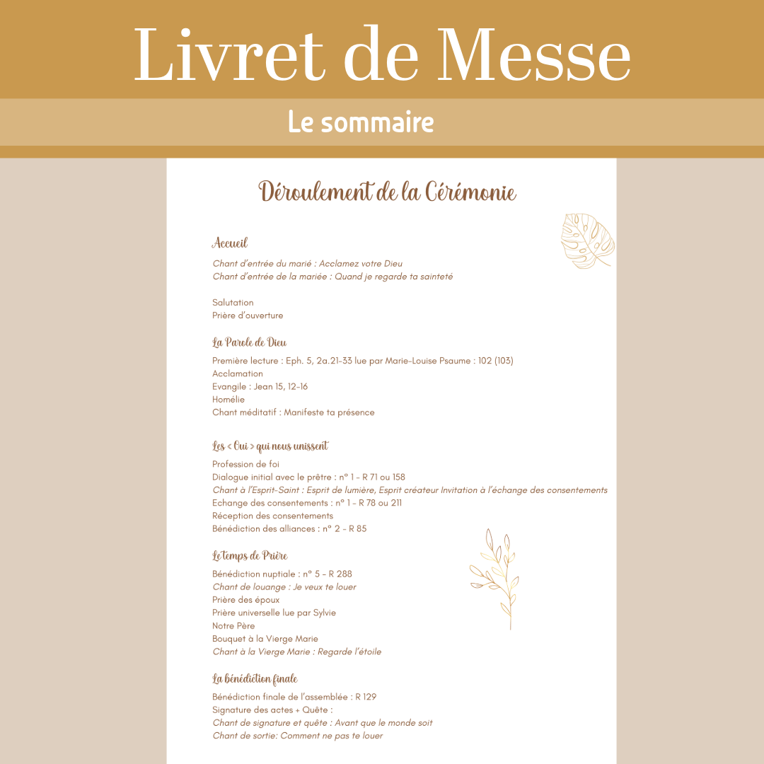 Livret de Messe Mariage Catholique Personnalisable | Template Canva Français | Programme Cérémonie Religieuse PDF