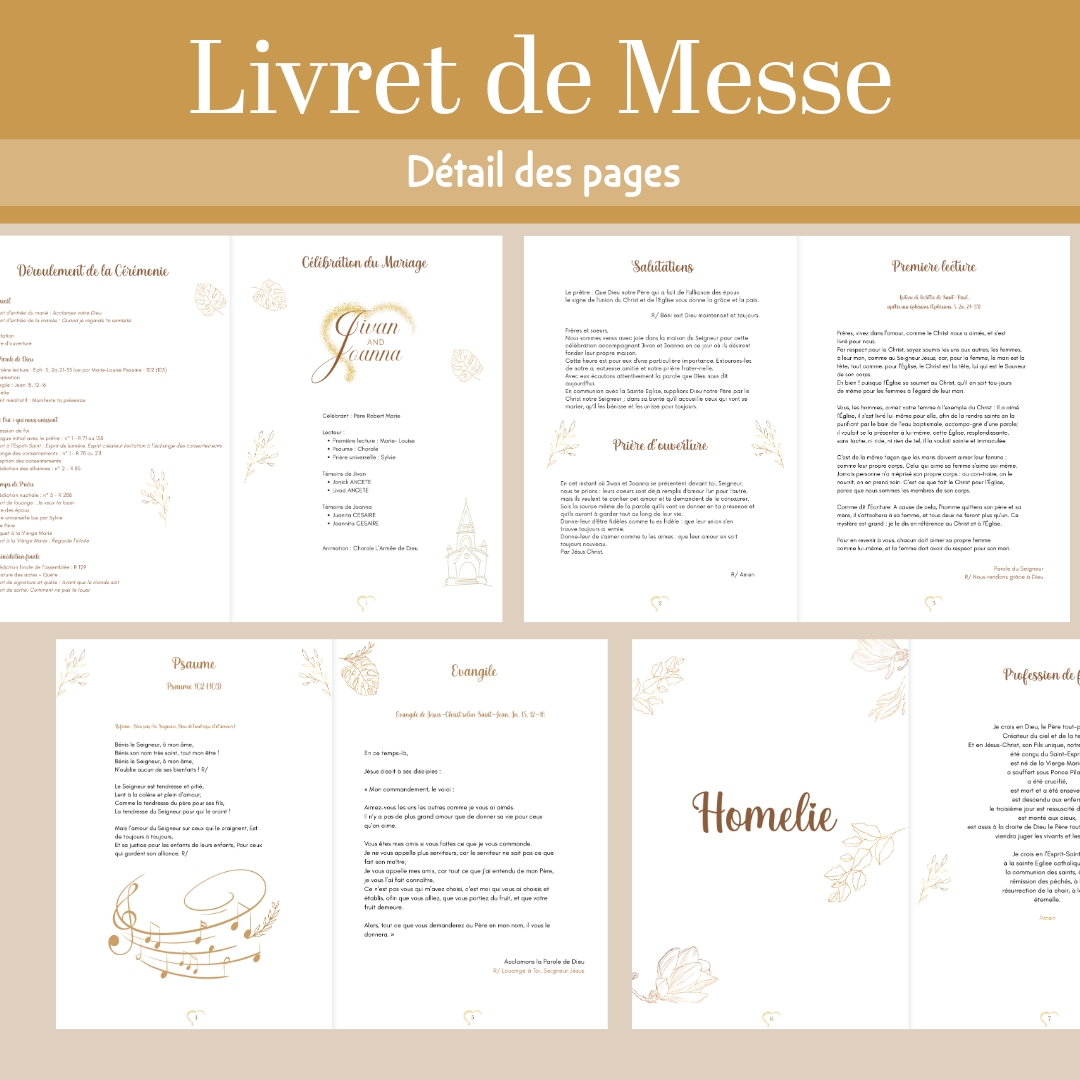 Livret de Messe Mariage Catholique Personnalisable | Template Canva Français | Programme Cérémonie Religieuse PDF