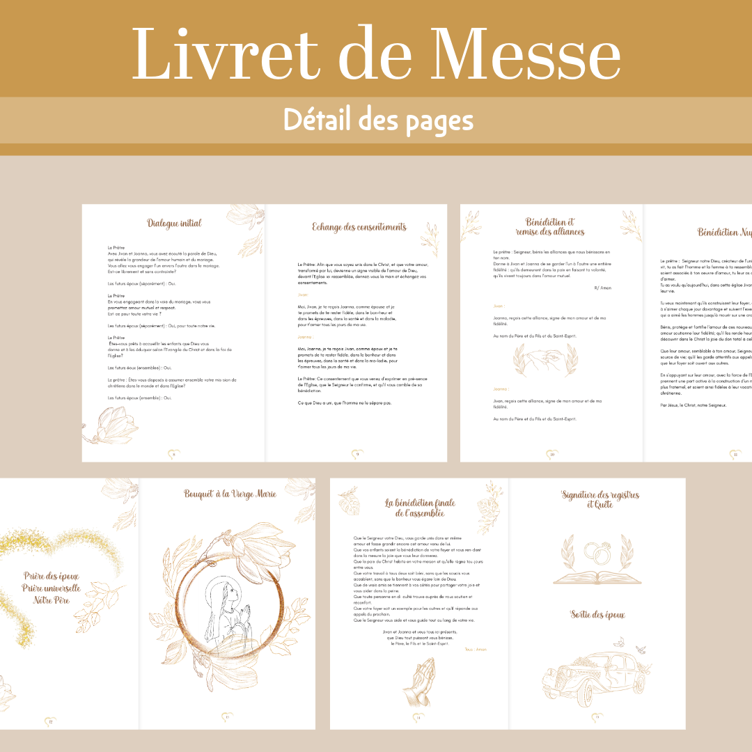 Livret de Messe Mariage Catholique Personnalisable | Template Canva Français | Programme Cérémonie Religieuse PDF