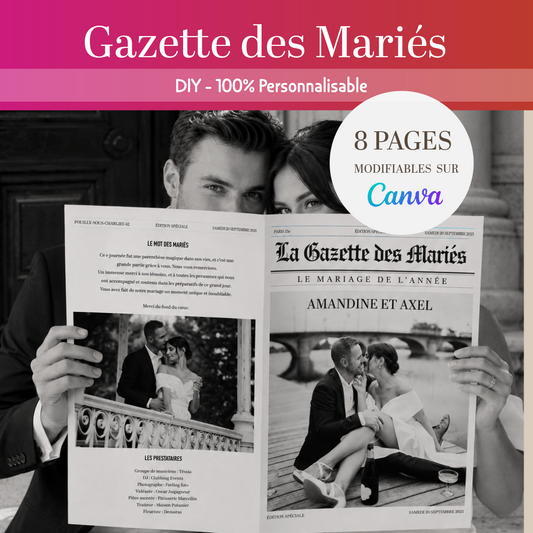 La Gazette des mariés personnalisable – Modèle DIY à imprimer chic