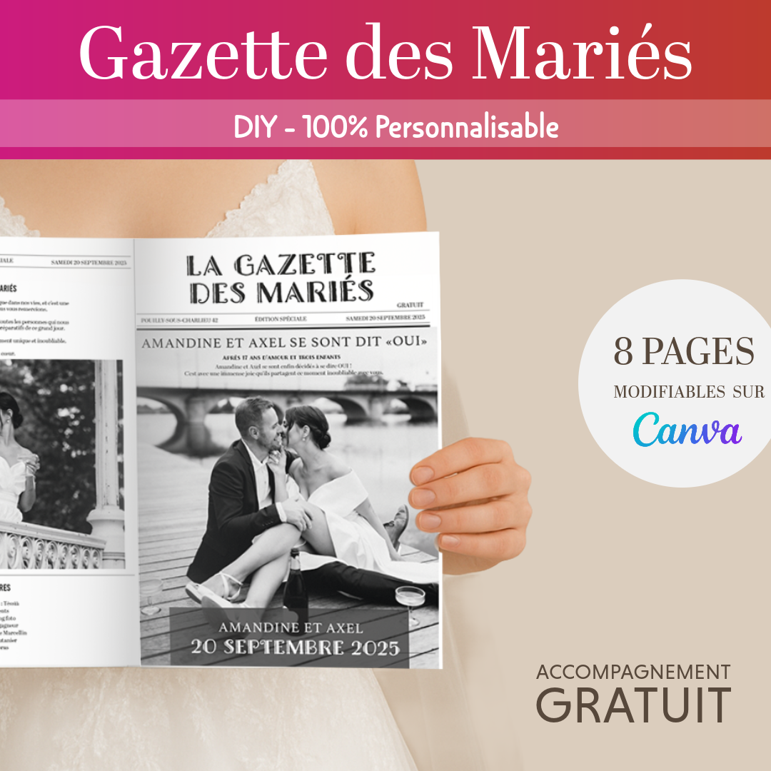 La Gazette des mariés personnalisable – Modèle DIY à imprimer