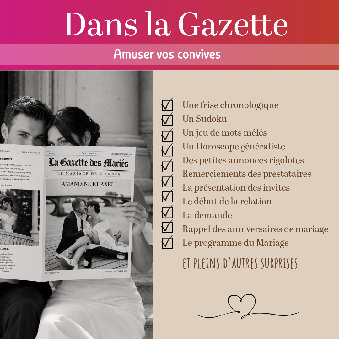 La Gazette des mariés personnalisable – Modèle DIY à imprimer chic