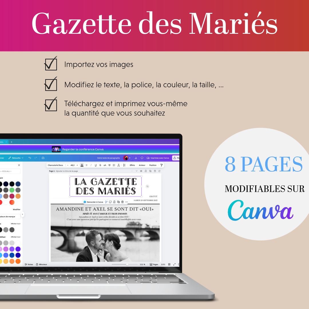 La Gazette des mariés personnalisable – Modèle DIY à imprimer