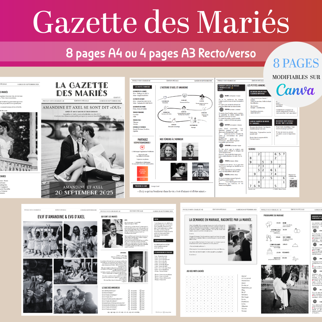 La Gazette des mariés personnalisable – Modèle DIY à imprimer