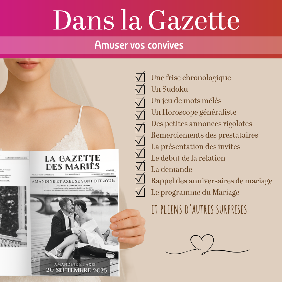 La Gazette des mariés personnalisable – Modèle DIY à imprimer