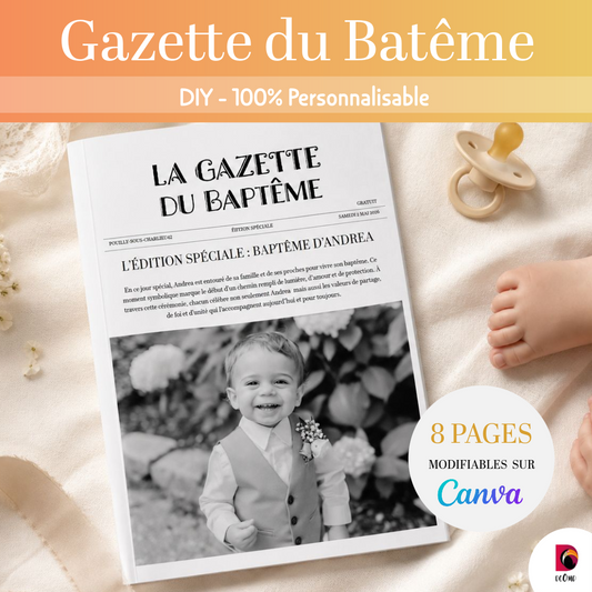 Gazette Baptême Personnalisable – Modèle Canva à Télécharger et Imprimer