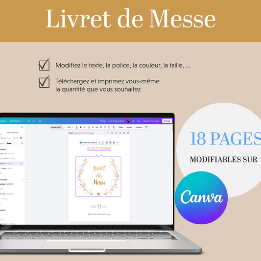 Livret de Messe Mariage Catholique Personnalisable | Template Canva Français | Programme Cérémonie Religieuse PDF