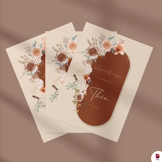 Livret de messe baptême personnalisé Terracotta fleuri
