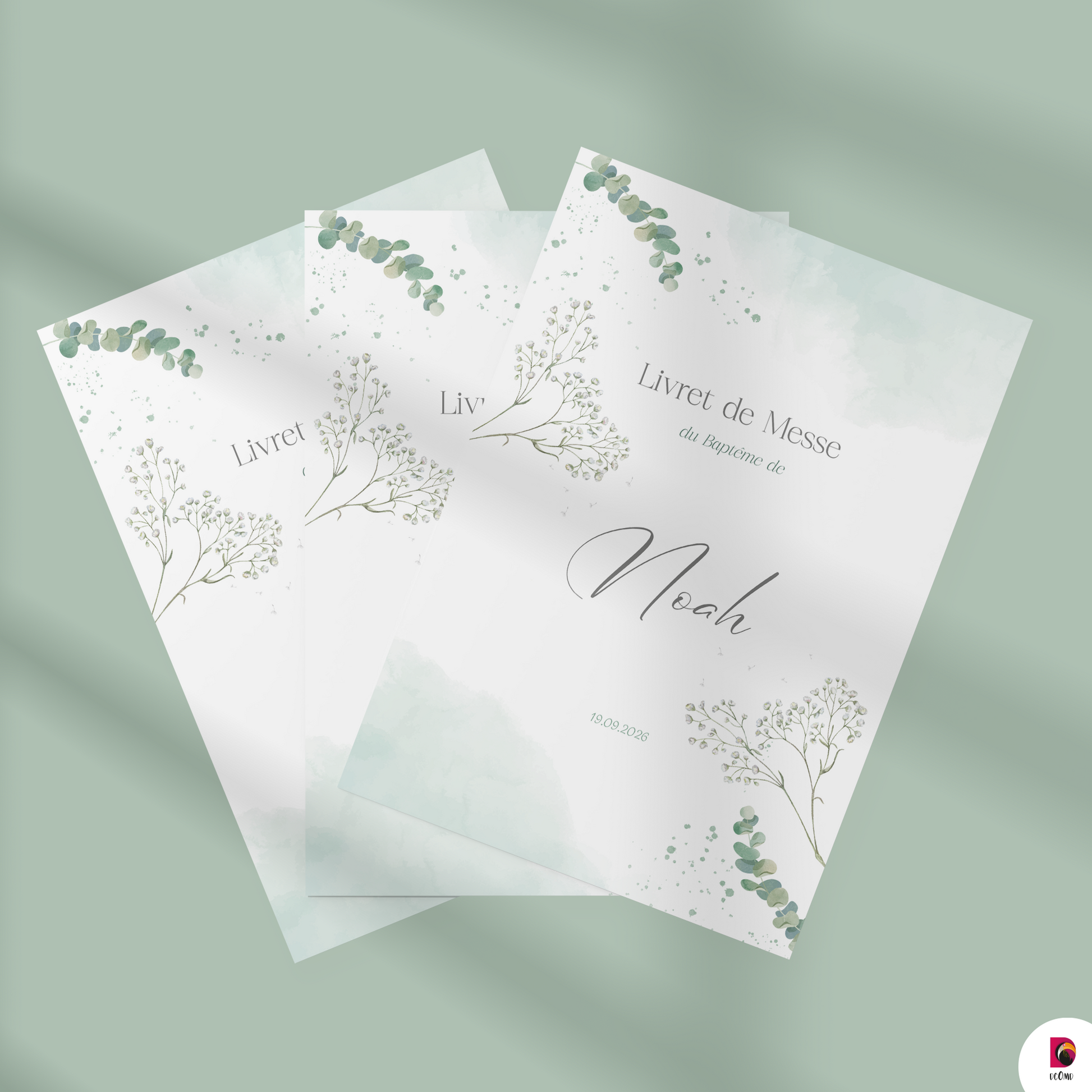 Livret de messe mariage personnalisé Vert Sauge et Eucalyptus