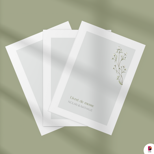 Livret de messe mariage épuré vert sauge personnalisé