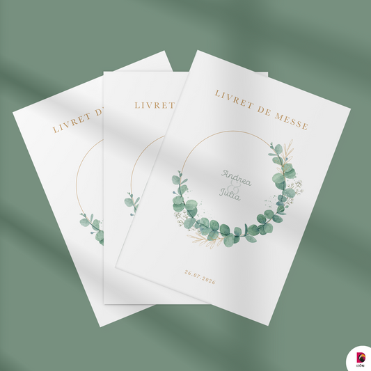 Livret de Messe Mariage - Or Vert Sauge & Eucalyptus