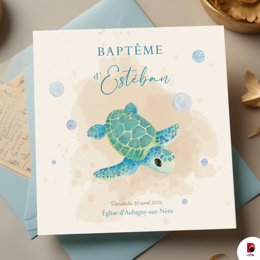 Invitation Baptême - Tortue