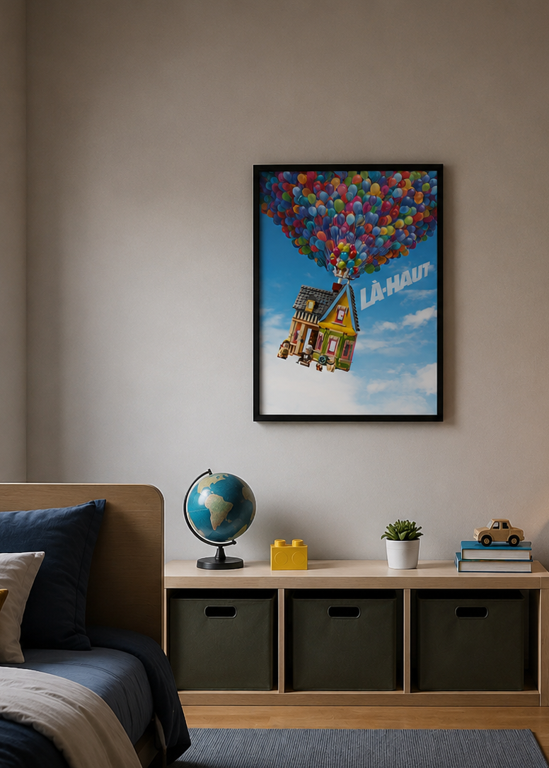 Affiche LEGO® Là-haut personnalisée + système de fixation mural