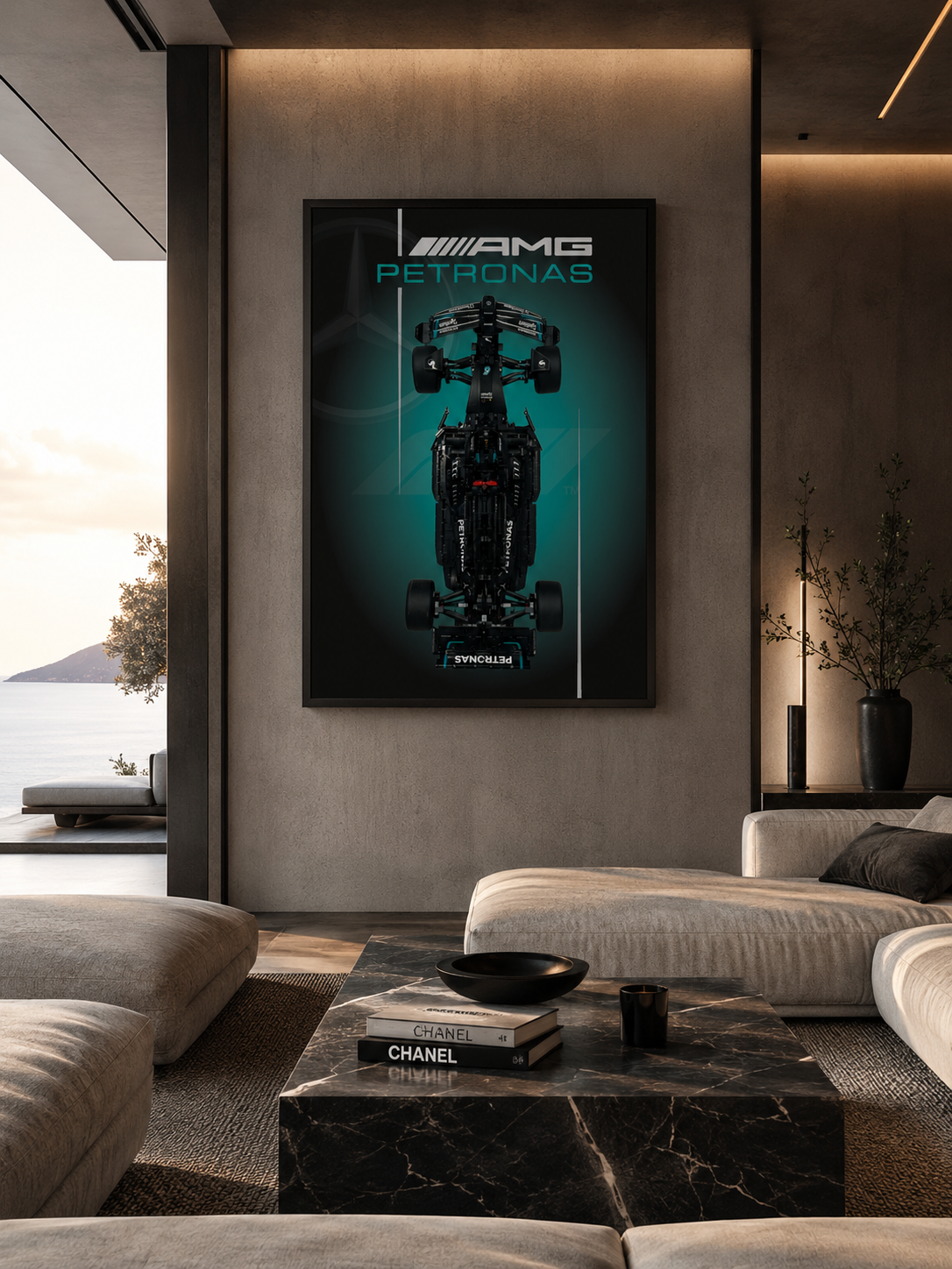 Affiche LEGO® Formula 1 Mercedes personnalisée + système de fixation mural
