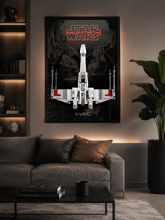 Affiche LEGO® X-Wing personnalisée + système de fixation mural