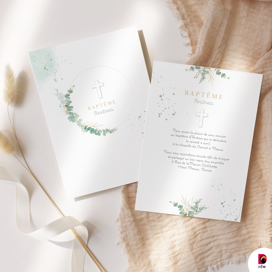 ANDREA - Faire-part Baptême eucalyptus & or